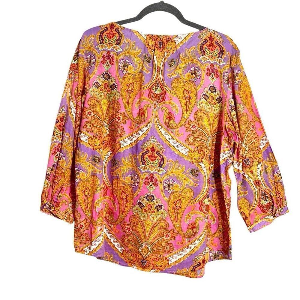 Lauren Ralph Lauren cotton boho multi print bright ruffle blouse XL - Picture 4 of 12